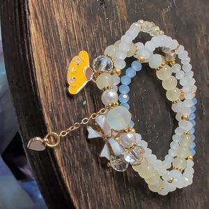 Hello Kitty Pastel Yellow, White & Light Blue Beaded Charm Bracelet